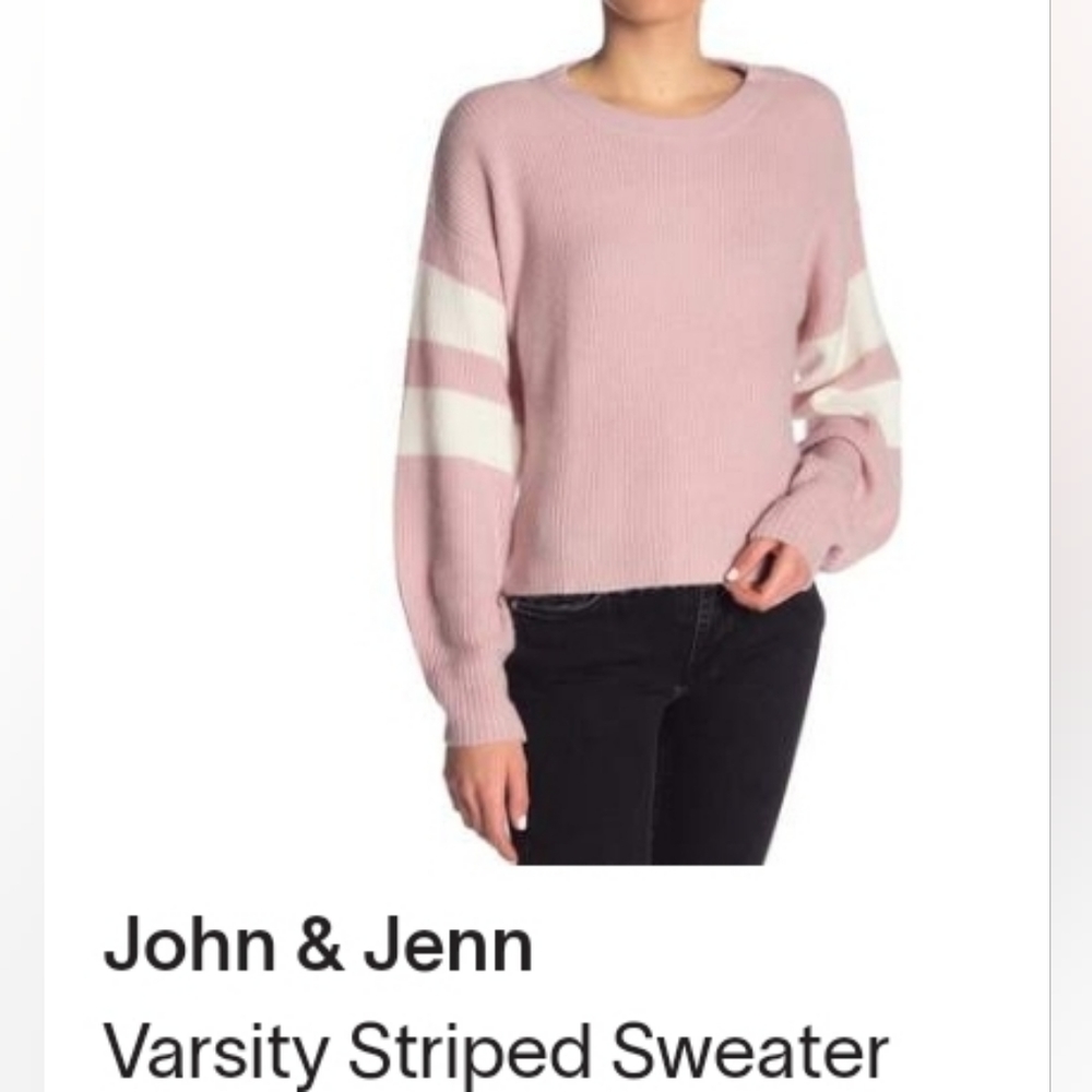 NWOT John+Jenn Pink Varsity Striped Sweater, size XL